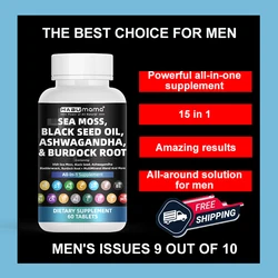 Best Energy Supplement, Men's Nutritional Supplement 15-in-1 Sea Moss Male Supplement 60 tablets