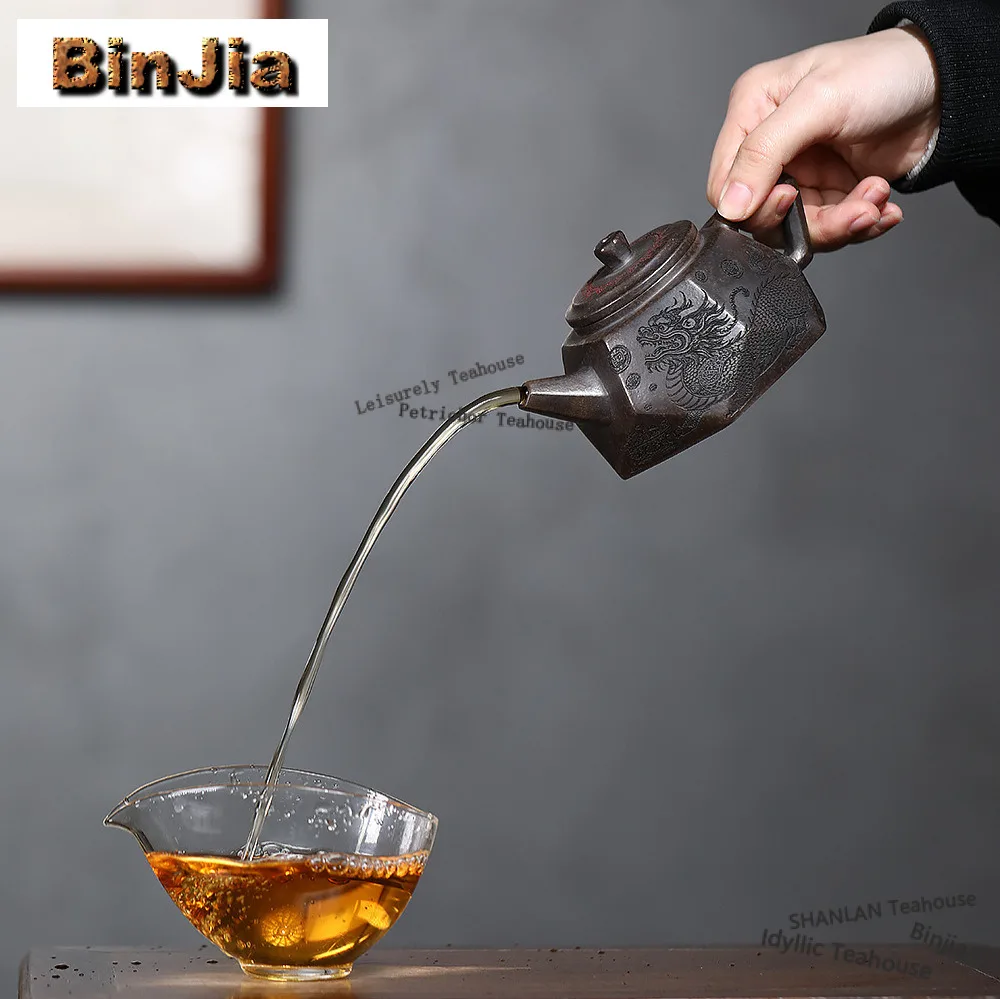 220ml Boutique Yixing Purple Clay Teapots Handmade Engraving Pot Raw Ore Dragon Back Green Mud Kettle Zisha Tea Set Supplies