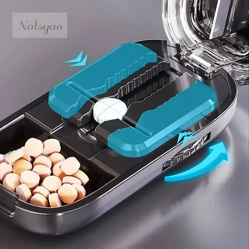 Adjustable Pill Cutter & Crusher Portable Medicine Storage Box Dustproof Divider Organizer Tablet Quartering