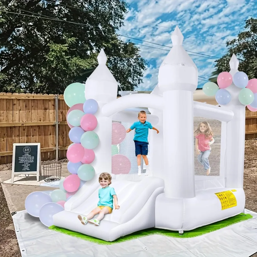 

Inflatable White Bounce House for Indoor Outdoor Bouncy Castle for Kid 3-10 Toddler Bounce House with Ground Cover Mat Blower W