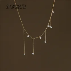 Stainless Steel Plated 18k Gold Tassel Zircon Shiny Necklace Women Classic Versatile Party Jewelry