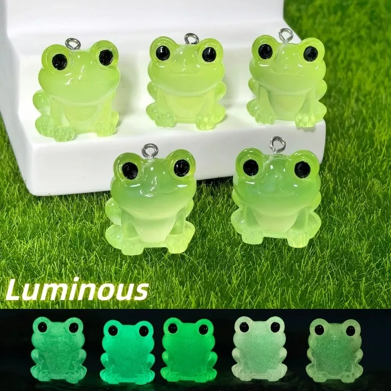 6pcs Luminous Green Frog Resin Keychain Pendant Summer 3D Animal Charms Diy Creative Necklace Key Chains Charm Jewelry Make