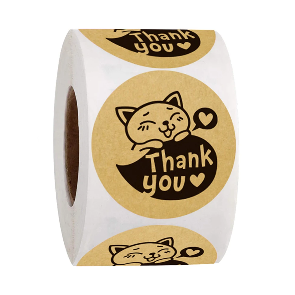 Kawaii Cat Thank You Stickers 50-500pcs Round Cartoon Animal Adhesive Seal Labels For Greeting Cards Gift Decoration Stationery