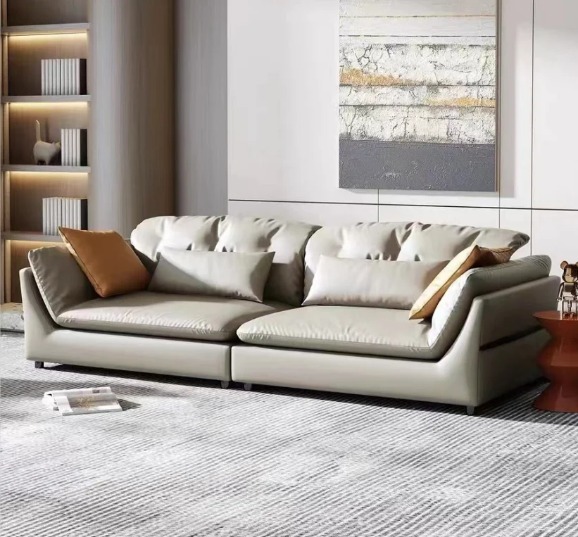 Conjunto de sofá de couro luxuoso para sala de estar, novo design para móveis domésticos modernos