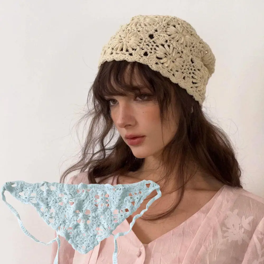 

Knitted Hollow Triangle Headband Towel For Women Handmade Crochet Triangle Headband Bandana Korean Triangle Scarf Girls Korean