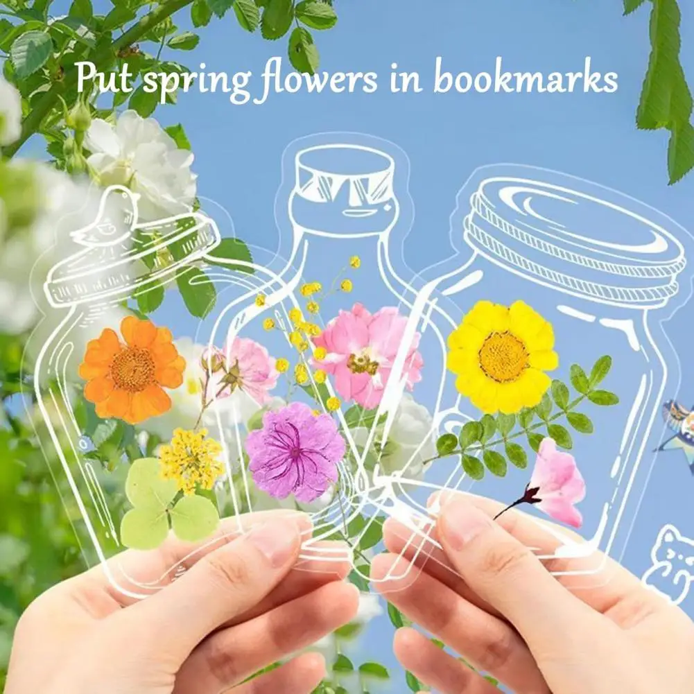 Penanda Buku Bunga Kering DIY Buatan Tangan, Penanda Buku Bunga Tekan Transparan, Stiker Stoples Transparan Perekat untuk Perlengkapan Buku