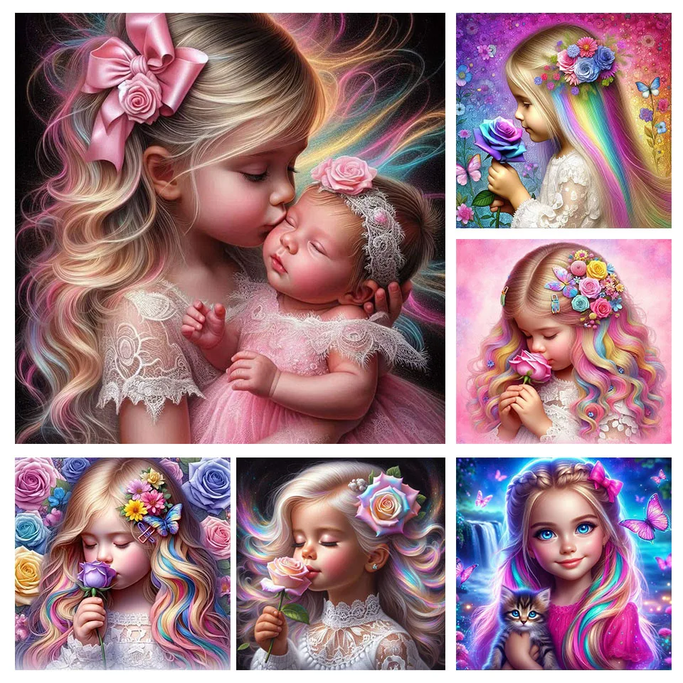 

Cartoon Little Girl Colour Hair Diamond Painting Cute Baby Full Diamond Mosaic Art Portrait Picture DIY Stitch Home Decoration