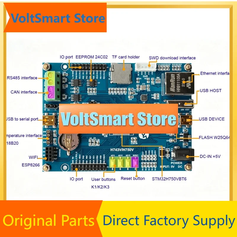 VoltSSTM32H750VBT6 Core Board, STM32H750 MCU Development Board With Dual CAN, RS485 & Ethernet For IoT Application