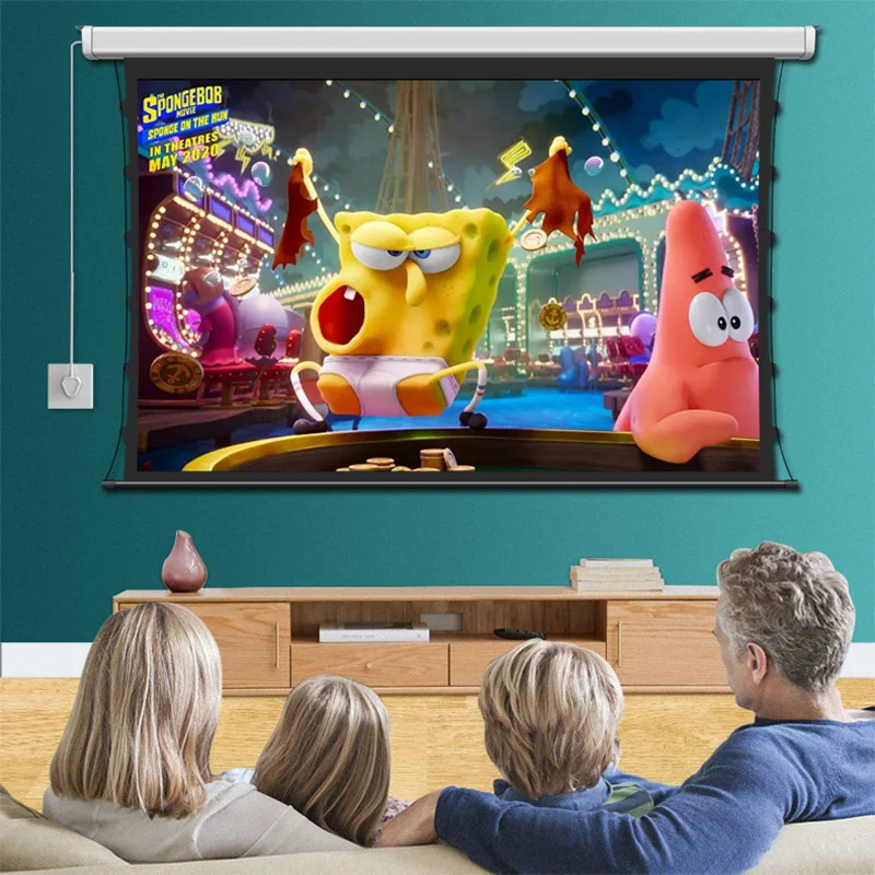 ALR 그레이 크리스탈 60-150인치 모터라이즈드 탭 텐션 프로젝터 스크린 고급형 사면 쉘 롱 스로우 프로젝터용 4K 3D