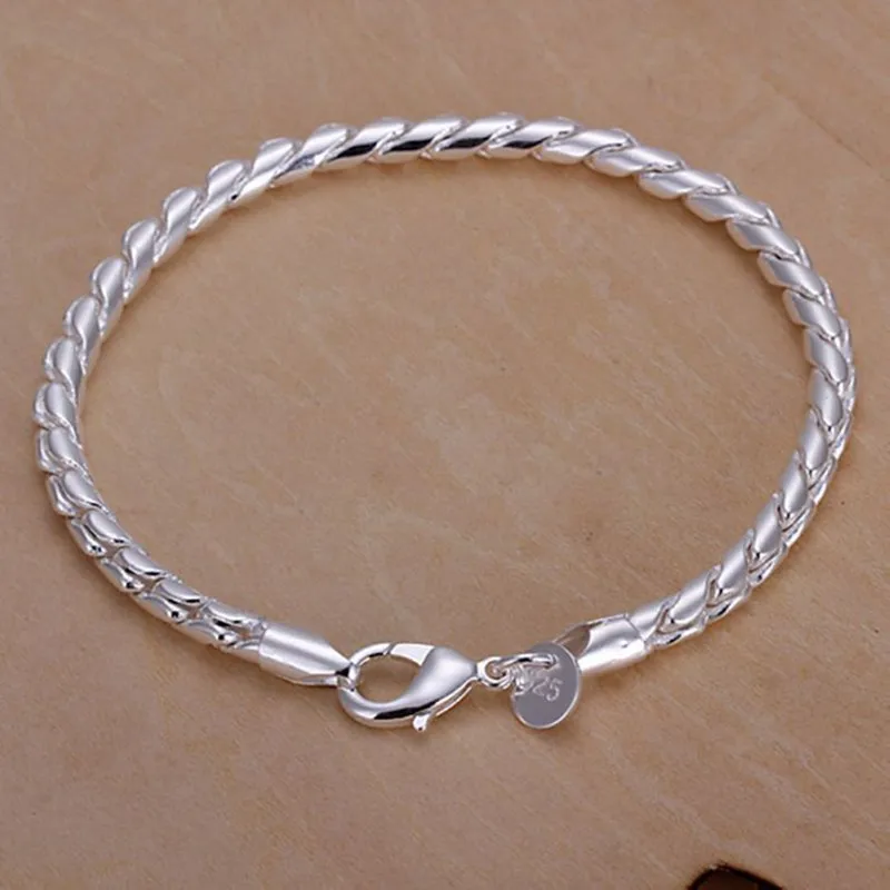 925 Sterling Silver 3MM Twisted Charm Bracelets Women Men Fashion Minimalist Couple Snake Bracelets Unisex Punk Hip Hop Jewelry