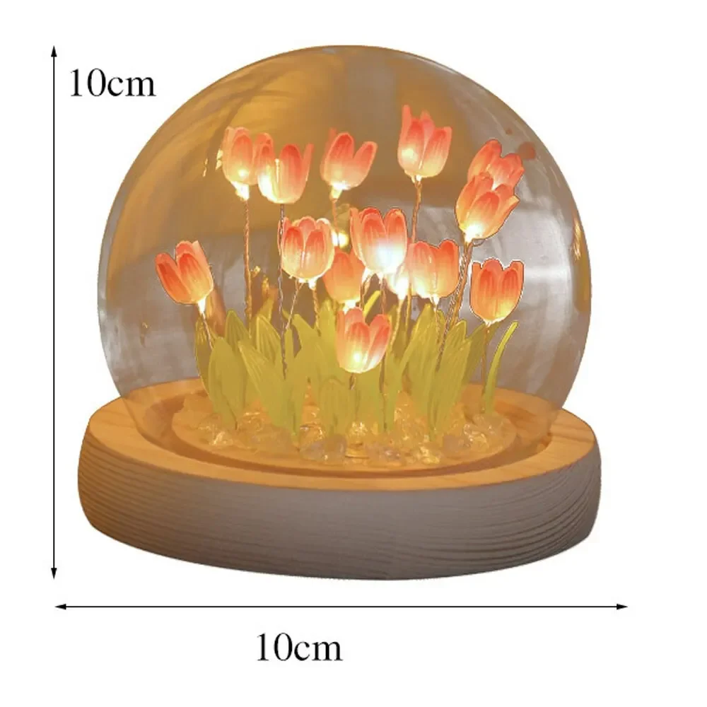 Künstliche Tulpe Nachtlicht mit transparenter Abdeckung, handgefertigte DIY Nachttischlampe, LED-Nachtlicht, Heimdekoration, Atmosphärenlicht – Detail 9