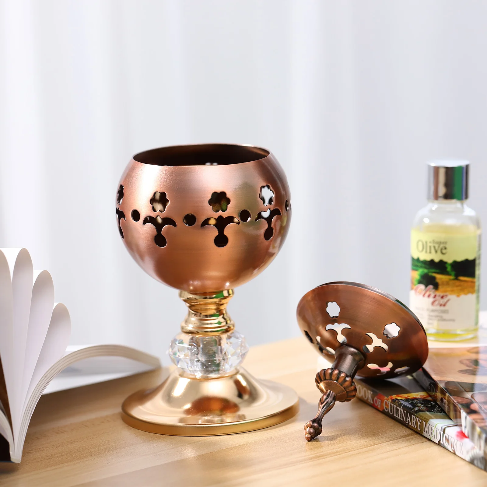 

Household Hollow Out Iron Incense Burner Elegant Luxury Censer Stable Base Home Decor Incense Holder Gift for Living Room