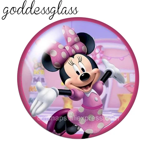 Disney Cartoon Minne mouse Pink Girl\'s gift 10pcs Round photo 12mm/18mm snap buttons for 12mm/18mm snap bracelets DIY jewelry