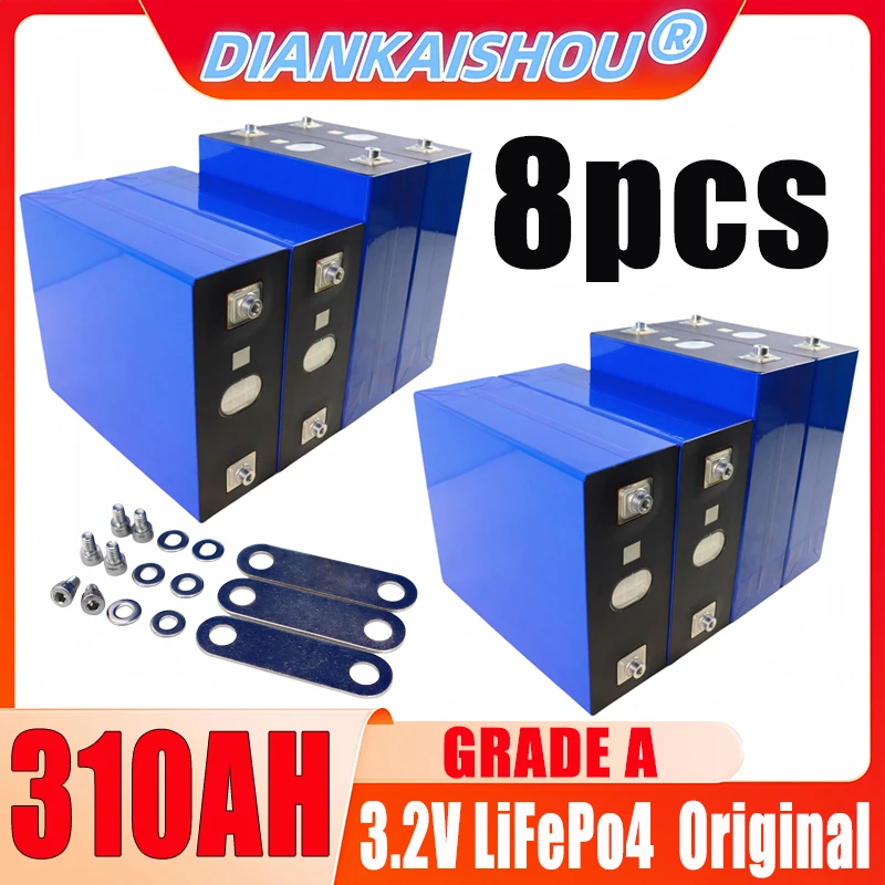 8pcs 3.2V 310AH LiFePo4 battery DIY 24V Suitable for RV solar storage golf cart camping rechargeable battery EU/US tax exempt