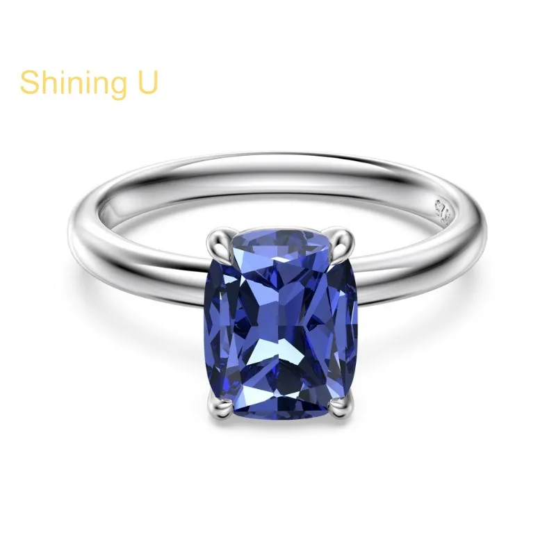 

Shining U 925 Sterling Silver 7*9mm Sapphire High Carbon Diamond Gems Ring for Women Fine Jewelry Anniversary