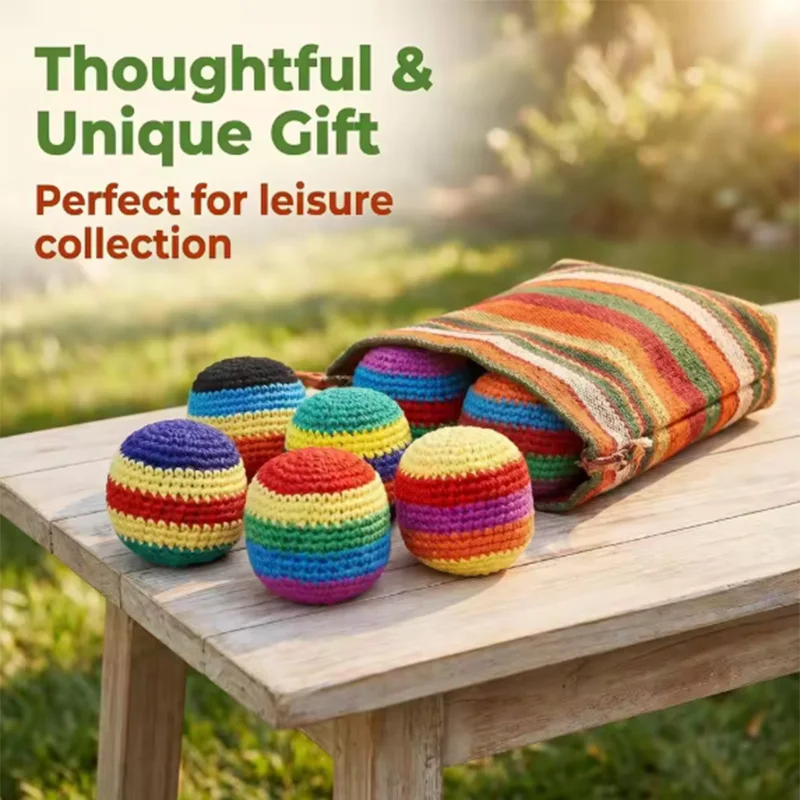 Hand-Made Knitted Footbag Sacks, Assorted Foot Bag Crochet Hackys Ball for Adults, Colorful Juggling Footbag