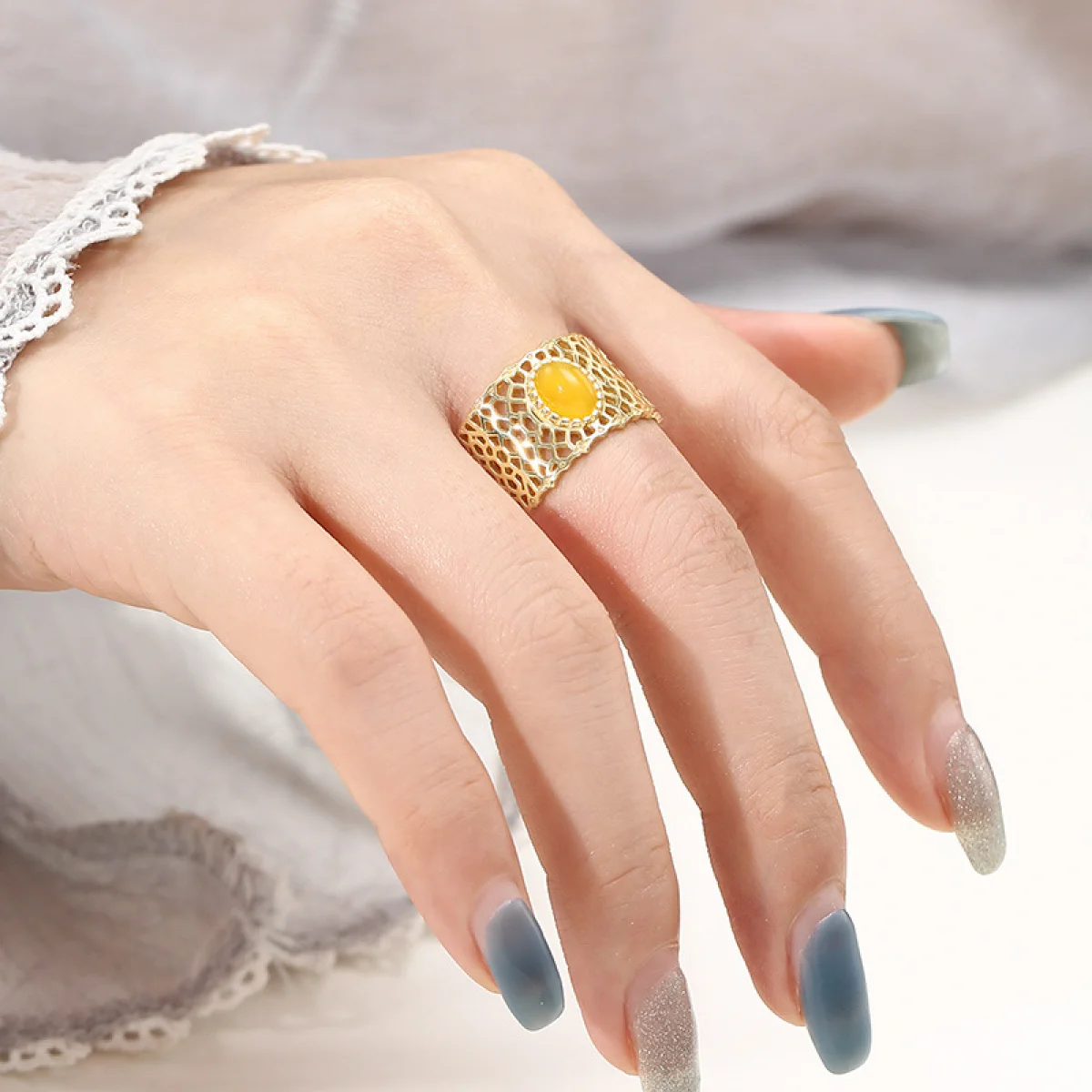 925 Sterling Silver Art Retro Hollow Ring Holder DIY Inlaid 6X8mm Oval Cabochon Cameo Ring Setting Jewelry Making Supplies