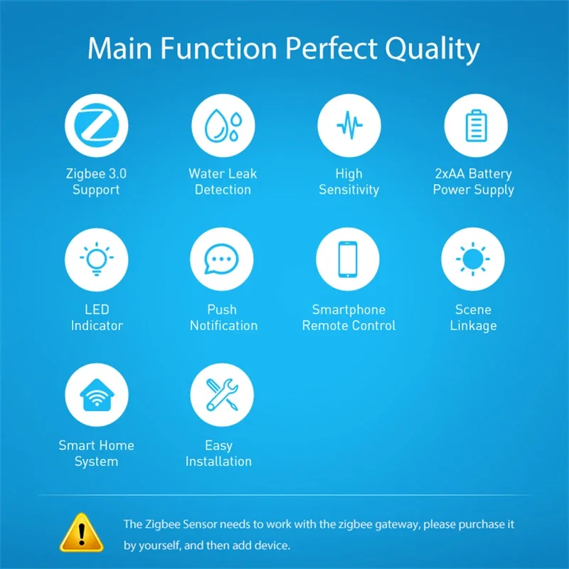 إنذار غاطس كاشف تسرب المياه الذكي مع Tuya Smart Life HomeKit ووضع ZigBee المزدوج، التحكم عن بعد في التطبيقات