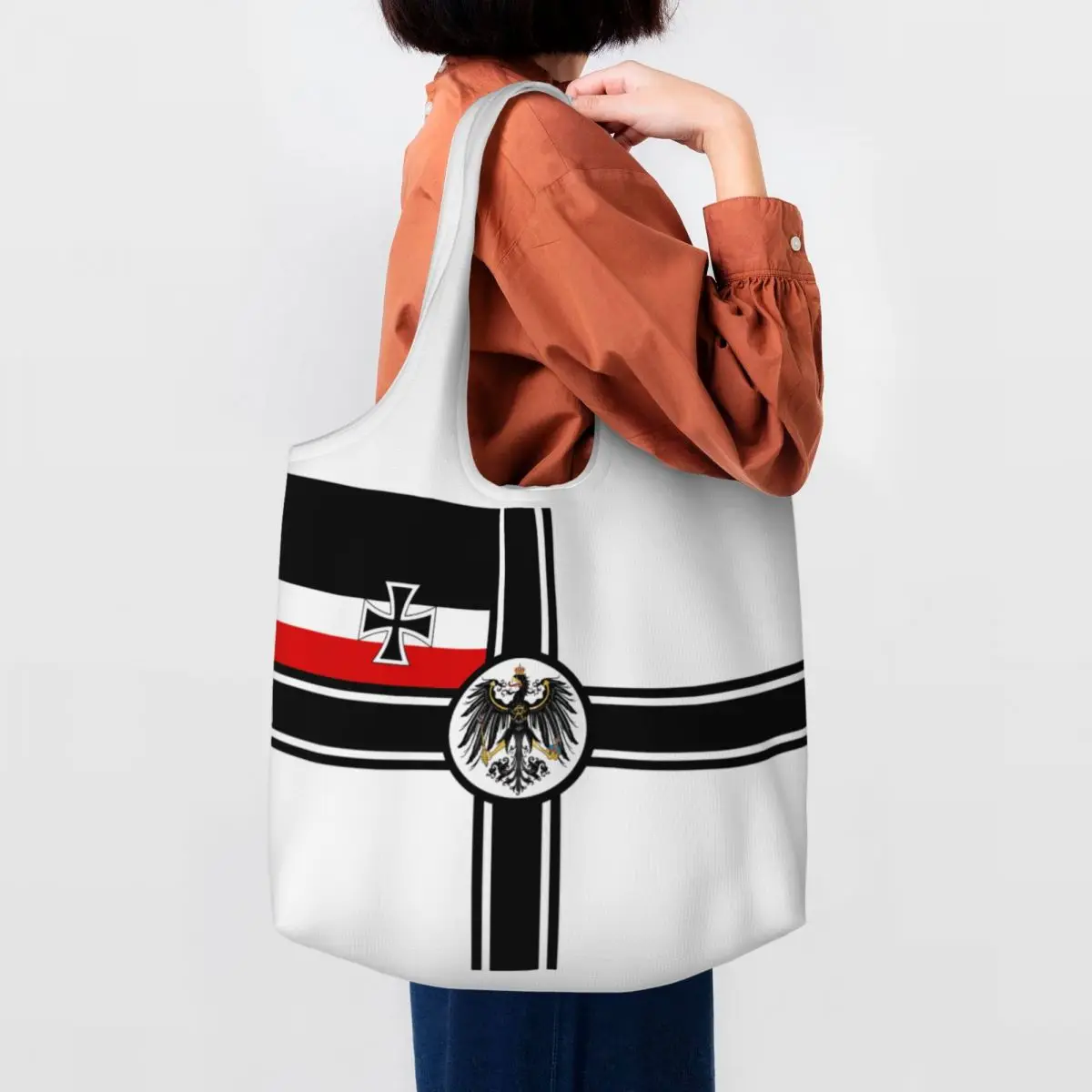 German Empire DK Reich War Flag Grocery Tote Shopping Bags Women Canvas Shoulder Shopper Bag Large Capacity Bags Handbags