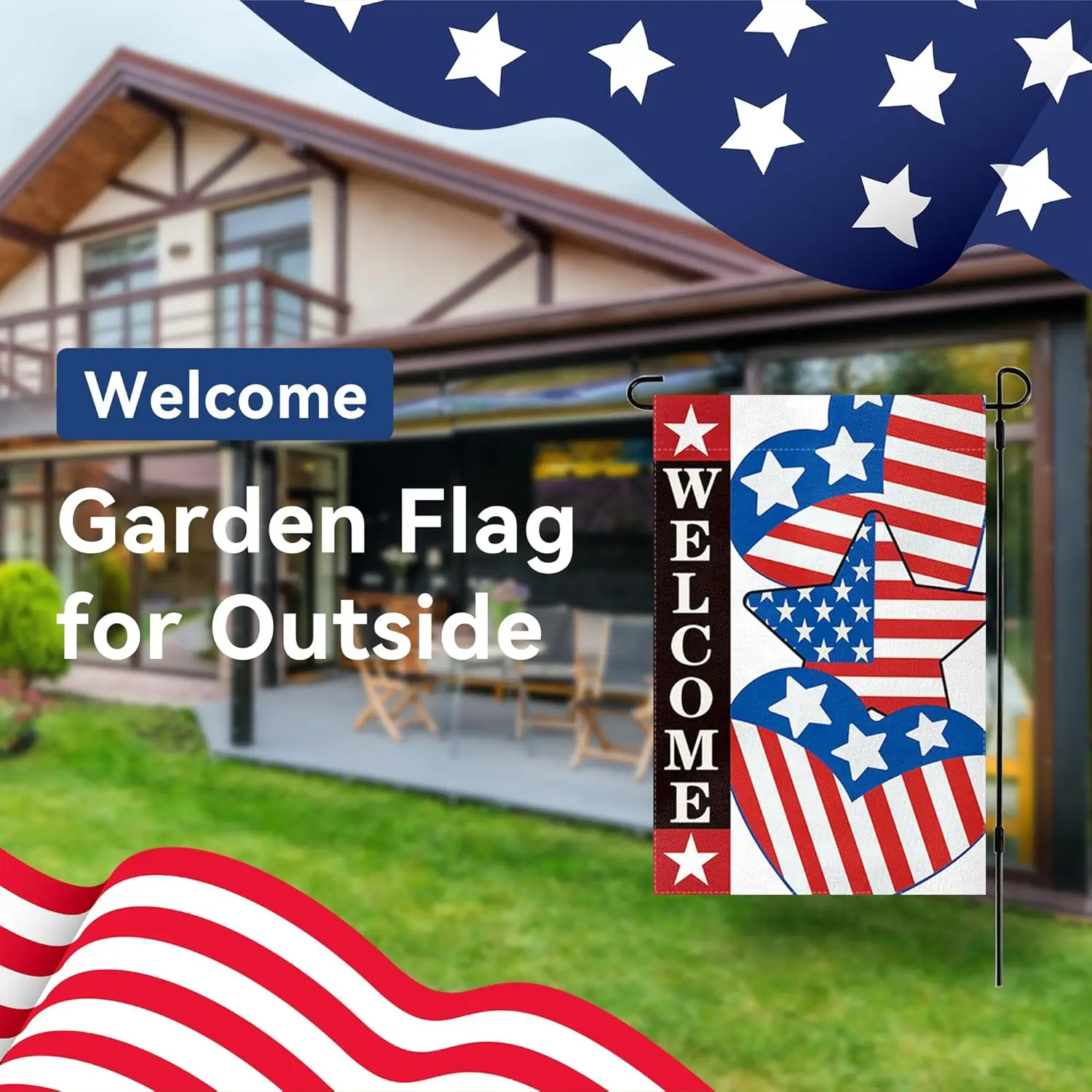 Independence Day American Welcome Garden Flags for Outside 4th of July Yard Decorations Memorial Day Patriotic Stars and Str SSL