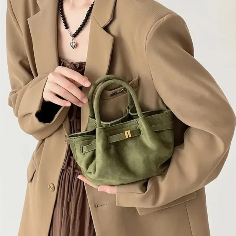 Niche New Suede Leather Underarm Shoulder Bag Women 2024 Fashion Mini Dumpling Handbags Retro Design Classic Crossbody Tote Bags