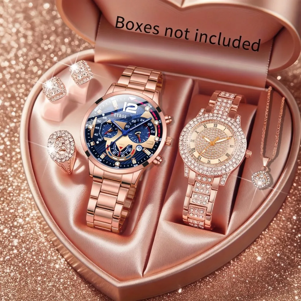 6pcs/set, Fashion Couple Watches & Jewelry Set Combination, Luxury Quartz Watch, Gifts for Ladies and Gentlemen, Christmas