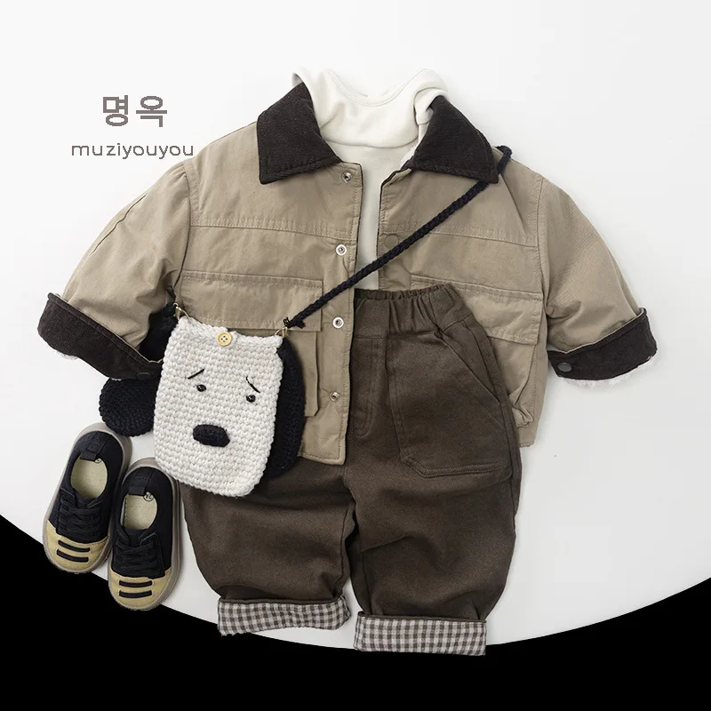Winter Infant Baby Boys Straight Pant Fleece Plaid Hem Toddler Kids Boys Trousers Casaul Versatile Thicken Warm Little Boy Pants