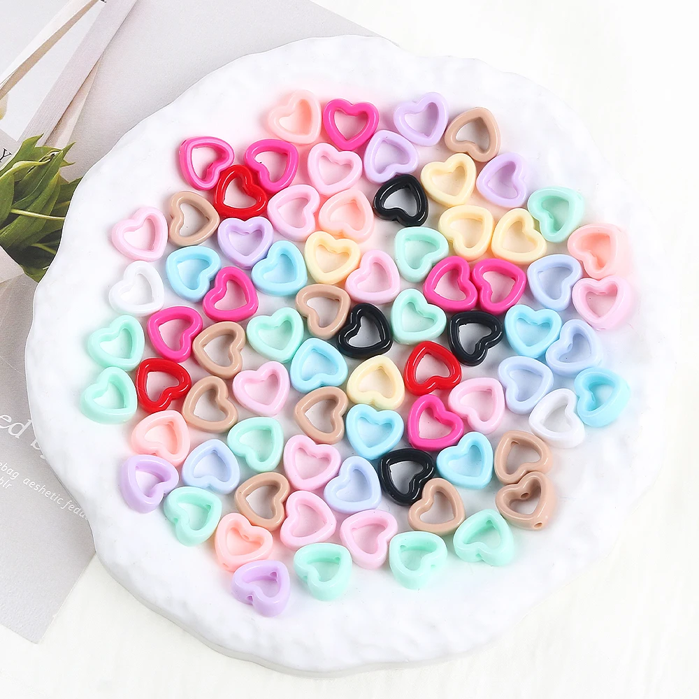 

50pcs Multi Color Heart Shape Beads Loose Spacer Acrylic Hollow Love Charms Ne cklace Bracelet DIY Jewelry Accessories