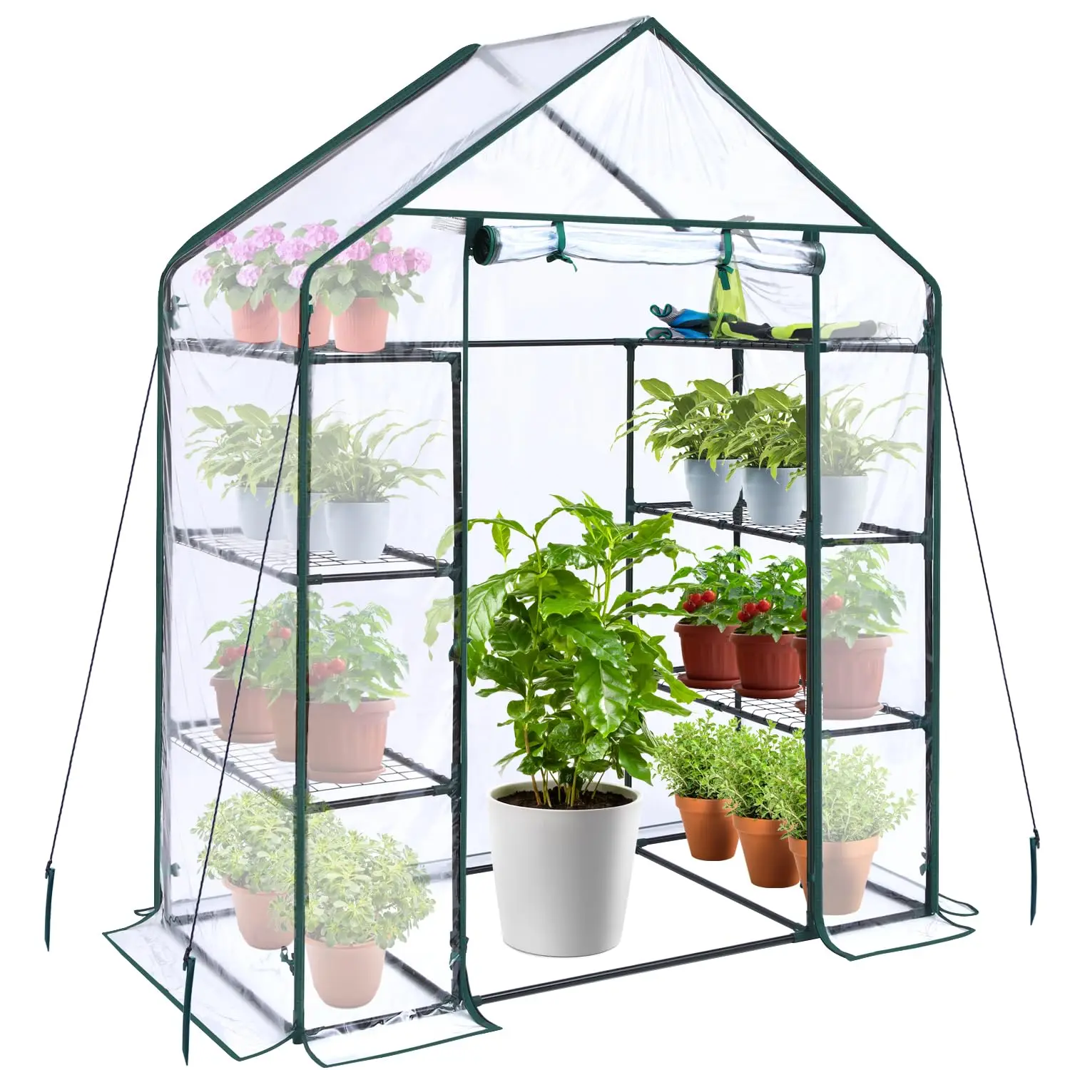 

Ohuhu Mini Greenhouse for Outdoors 4 Tiers 6 Shelves Walk-in Heavy Duty Plant Stands Plastic PVC Cover Portable Warm House