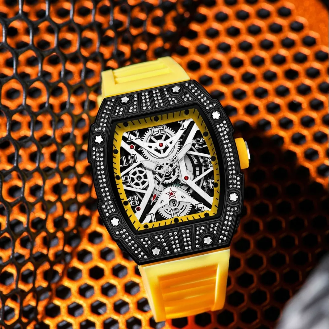 Tonneau Three-dimensional Decorative Fake Dial Quartz Watches Men Top Luminous Rubber Strap Watches Men Watch Waterproof Relogio