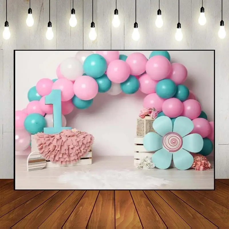 Party Backdrop Baby Shower Balloon Custom Happy 1th Birthday Wall Photography Photo Ice Cream Banner Background Decoration