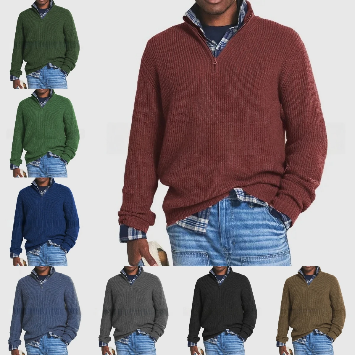 

Men's Fashion Sweater V-neck Half Zipper Pullover Casual Loose Outdoor Work Sweatshirts Autumn Winter Solid Warm Pullover Jumper