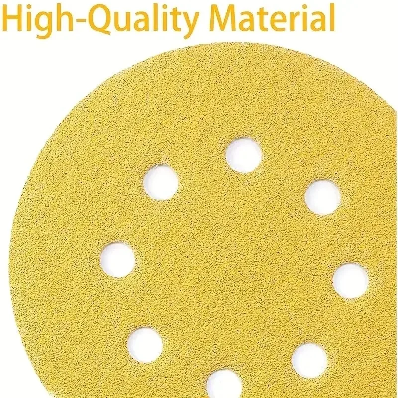 Imagem -04 - Alumínio Óxido Lixar Discos Gancho e Laço Lixa para Polimento Aleatória Orbital Lixadeira Furos 125 mm 10 Pcs Amarelo