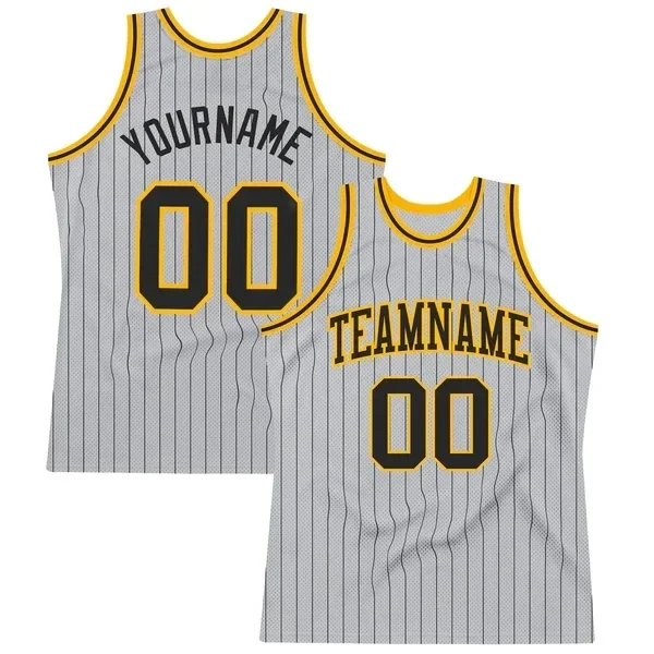 Custom 3D Print Team Name e Number Basketball Vest, Gray e Black Pinstripe, Authentic Game, Practice Clothes for Adult and Youth