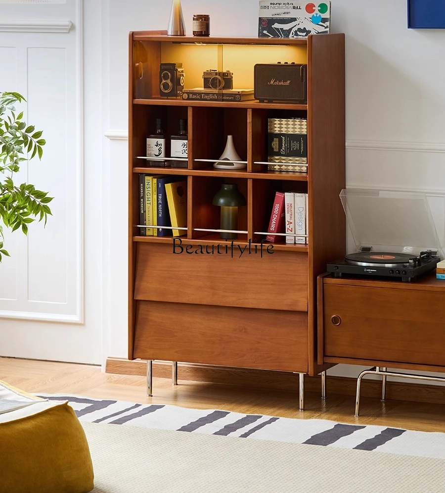 

Vintage Style Solid Wood Display Record Retro Bookshelf Glass Door Storage Cabinet