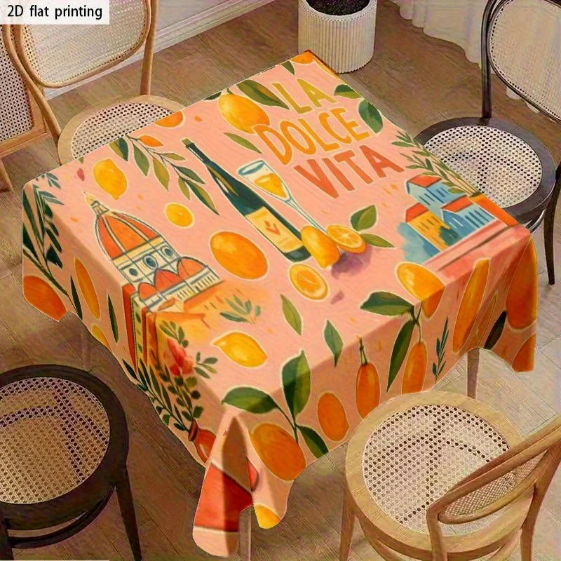 Soft, fashionable and beautiful 2D flat tablecloth, machine washable and easy to clean, with an Italian-style orange pattern.