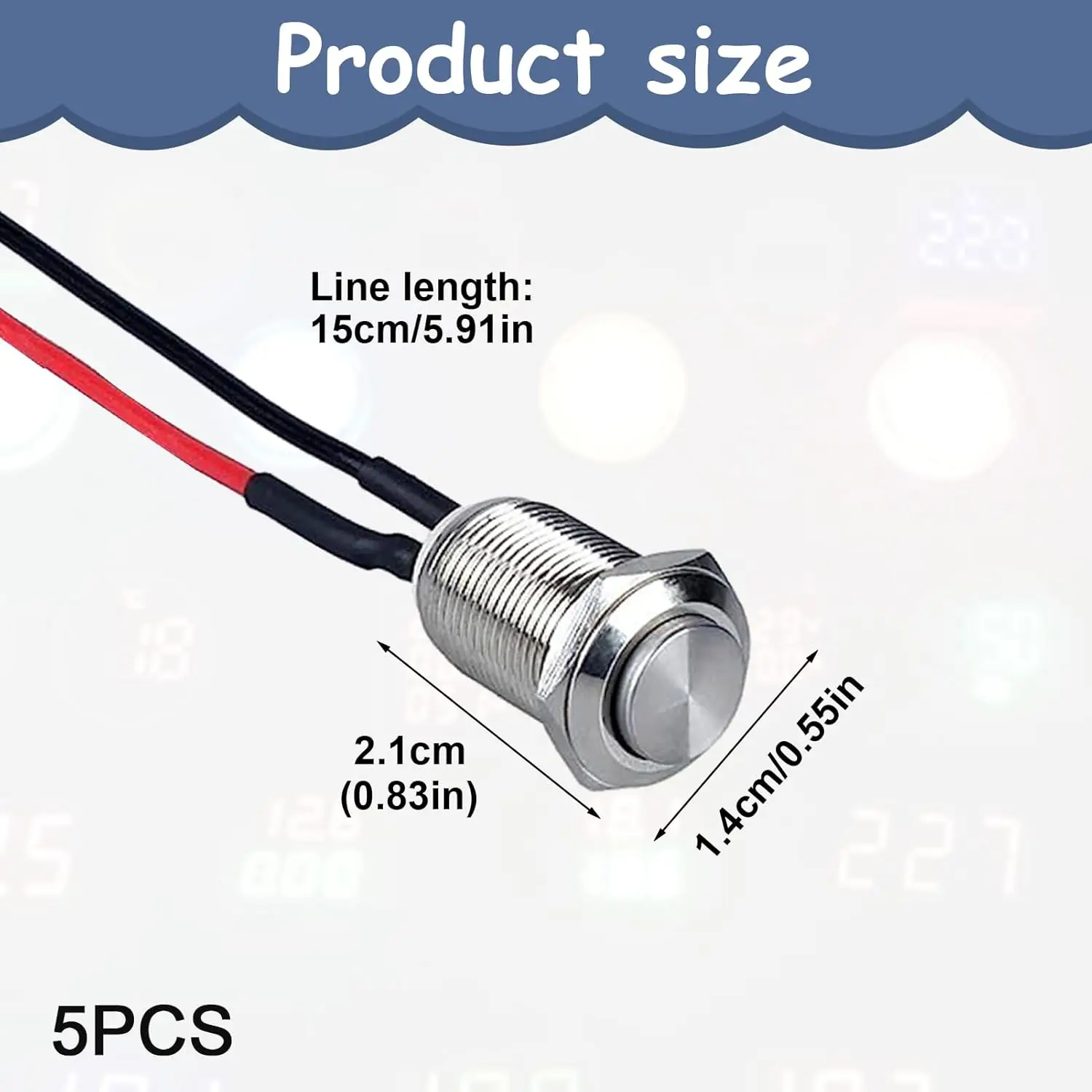 5PCS 12 mm Mounting Hole Waterproof Metal Switch with Pre-Wired Cable Mini Nickel-Plated Brass Switch for Car  PC, Circuit,