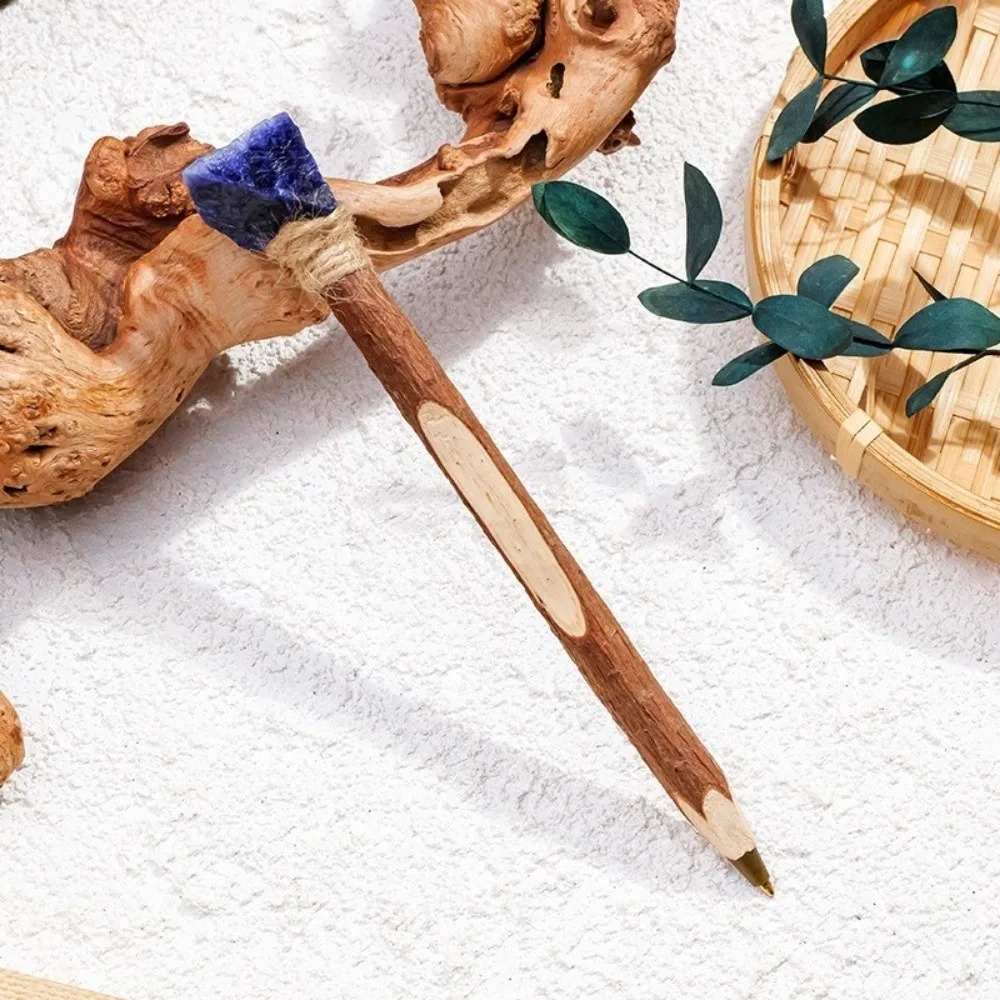 Vintage Natural Rough Crystal Ballpoint Pen Wooden Log Craft Decorative Crystal Wand Pen Handmade Signature Pen Stationery Gift