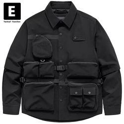 Techwear Cargo Shirt Jacket Men Spring Autumn Long Sleeve Shirts Jackets Patchwork Pocket Shirt Streetwear Male