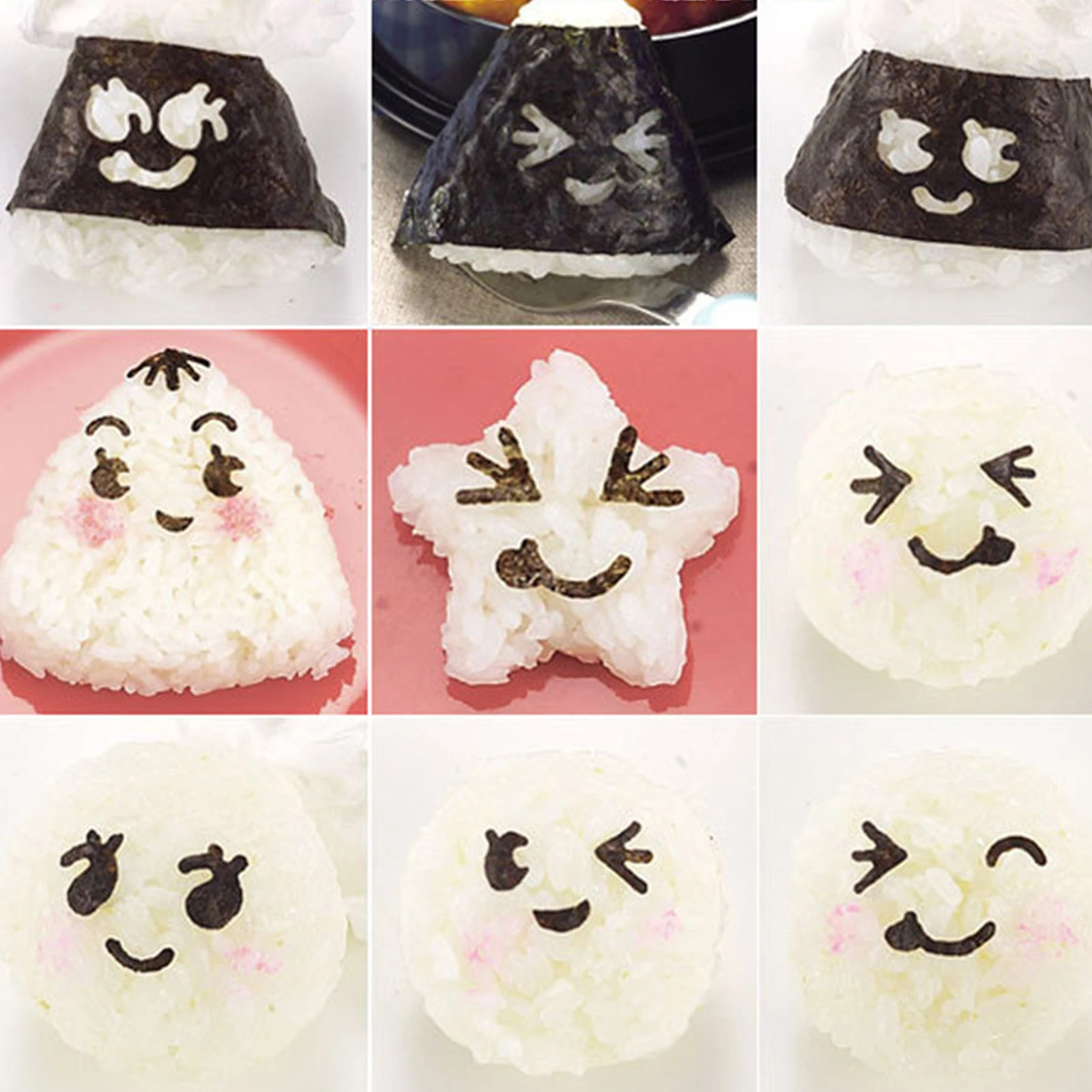 Cartoon Rice Ball Molds DIY Smiling Face Shape Sushi Maker Mould Seaweed Cutter Rice Ball Kitchen Bento Decoration