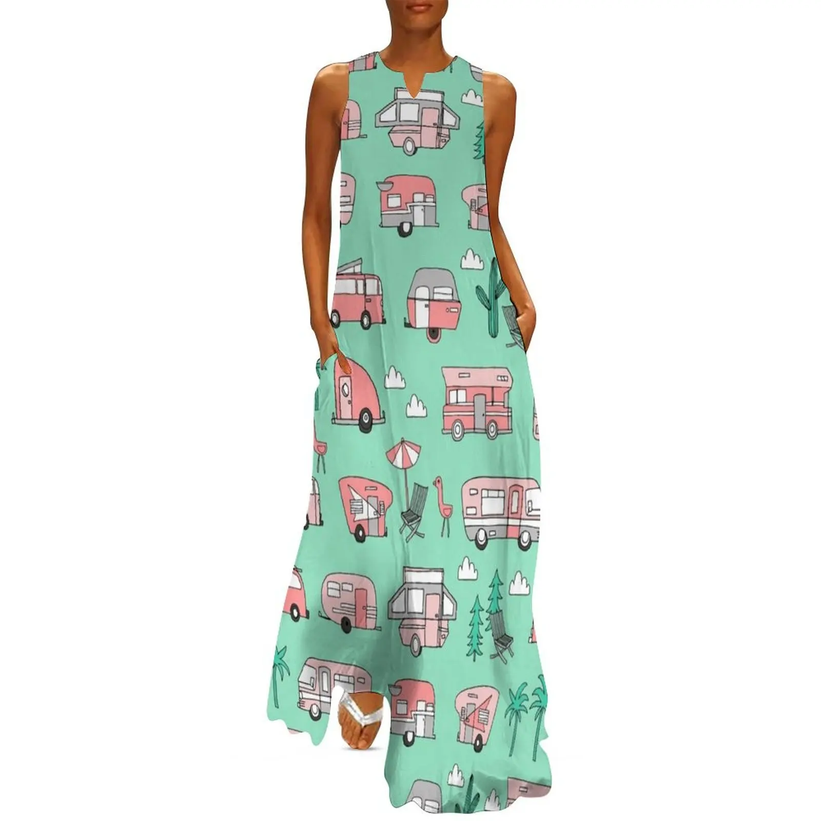 

Camper vacation rv airstream hipster road trip pattern by andrea lauren Long Dress Women"s summer dresses