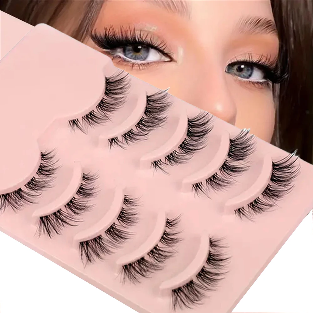 Falsche Wimpern Cluster natürlichen Look, wispy Manga Wimpern verlängerung Cat Eye Wimpern Set mit transparentem Band Short Anime Koreanisch