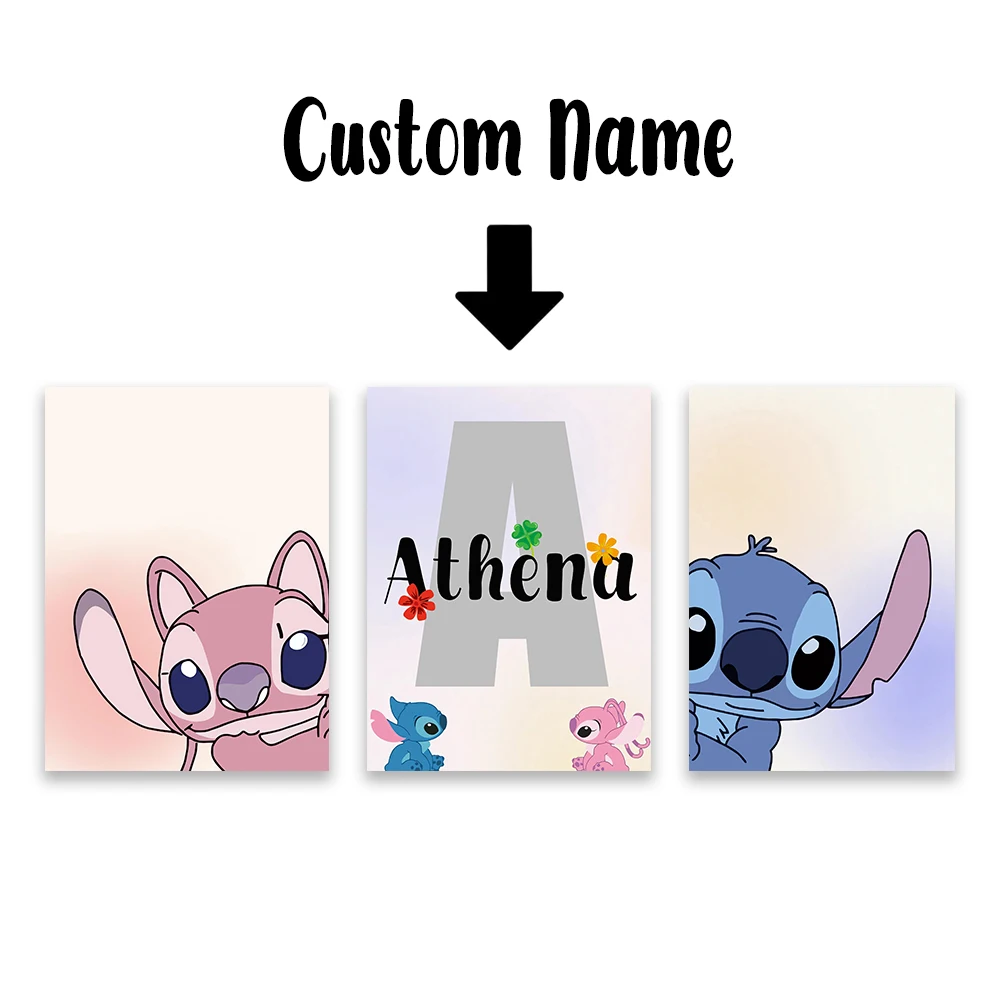 شخصية غرزة طباعة ملصق 3 قطعة غرزة اسم مخصص المشارك الحضانة جدار الفن فتاة غرفة ديكور اسم مخصص قماش اللوحة