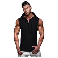 MRMT 2024 Brand New Men's Tank Top Casual Hooded Solid Lace Vest Sleeveless Vest Men's T-shirt For Male Tops Man T Shirt Tshirt