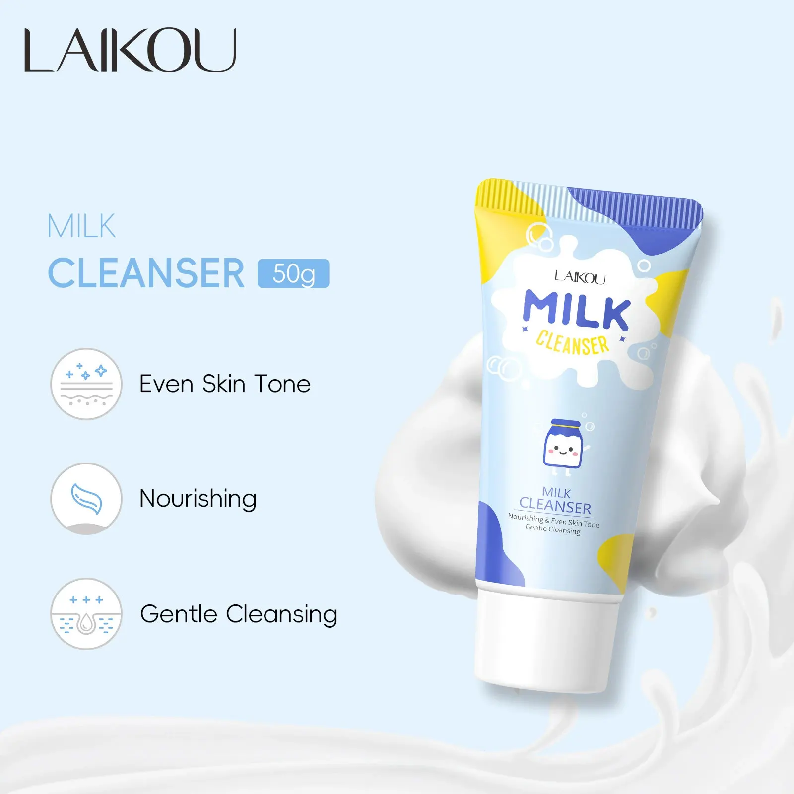 

LAIKOU Молочная отбеливающая пенка для умывания лица, глубоко очищающая пенка, очищающее средство для контроля жирности, 50 г