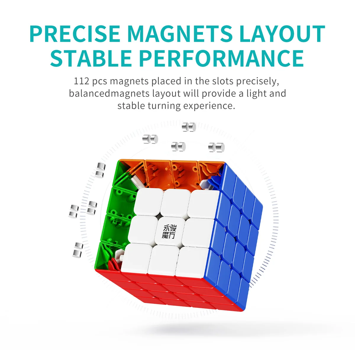 Yongjun zhilong 4x4 M الأساسية المغناطيس سرعة مكعب ستيكيرليس المهنية المكعب السحري الألغاز الملونة ألعاب تعليمية للأطفال