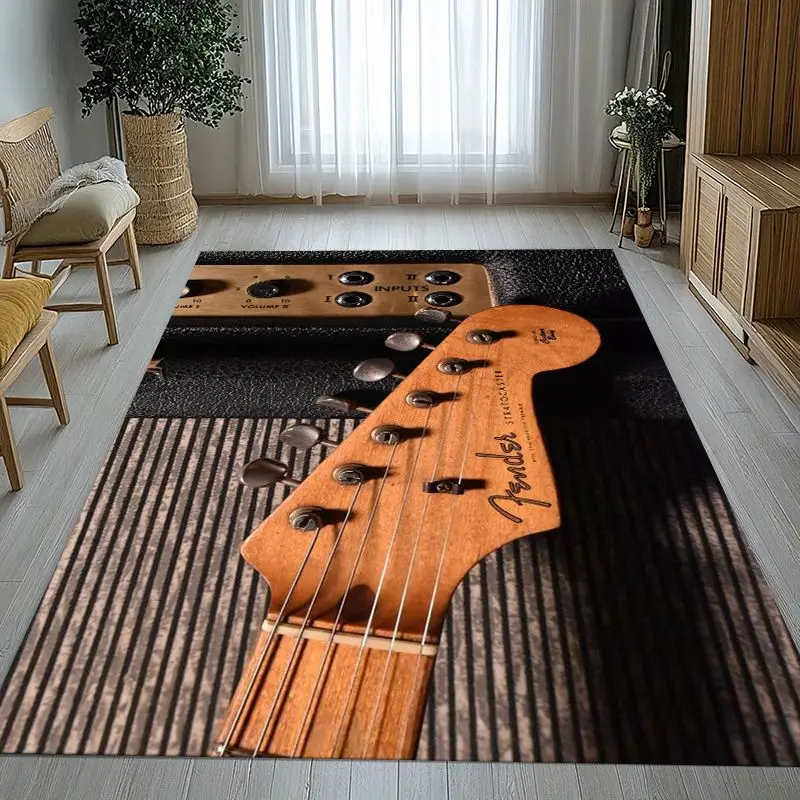 Fender Guitar Theme Rock Music Soft Non-Slip Large Area Rug for Living Room,Bedroom Playroom Carpet Mat for Sofa,Home Decor Gift