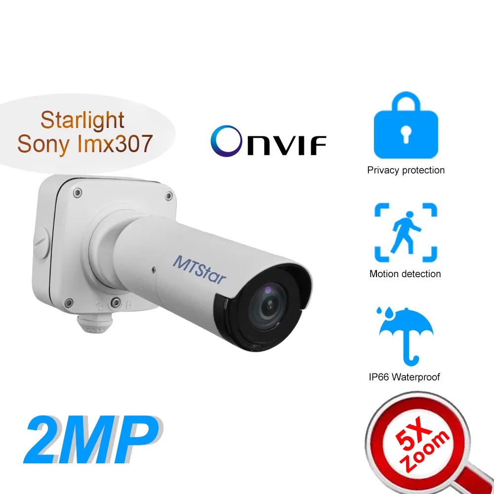 2MP Starlight Night IR 50m PoE Network CCTV IP Bullet Camera Security Protection  P2P Onvif Danale With Bracket And Junction Box