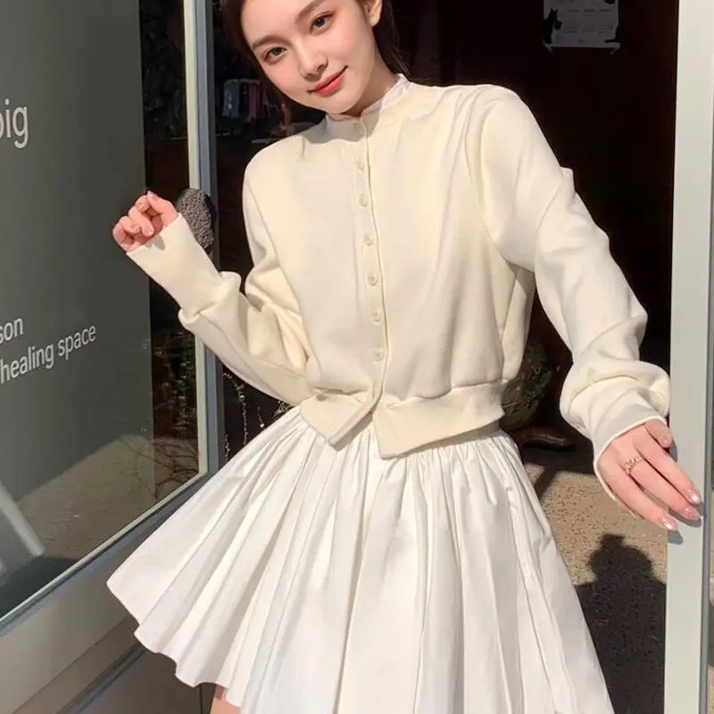 

Весна 2025: Белая женская юбка А-силуэта с завышенной талией из дышащего полиэстера, короткая, в корейском стиле, однотонная