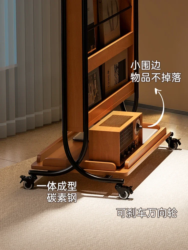 Space-Saving Movable Full-Length Mirror & Floor-to-Ceiling Mirror with Adjustable Household Storage Magazine Rack